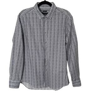 Kenneth Cole Awearness Men's Slim Fit Blue Black Pattern Button Down‎ Shirt Sz L